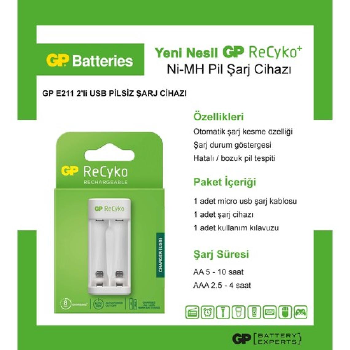 Gp Recyko E211 USB Aa-Aaa Şarj Cihazı
