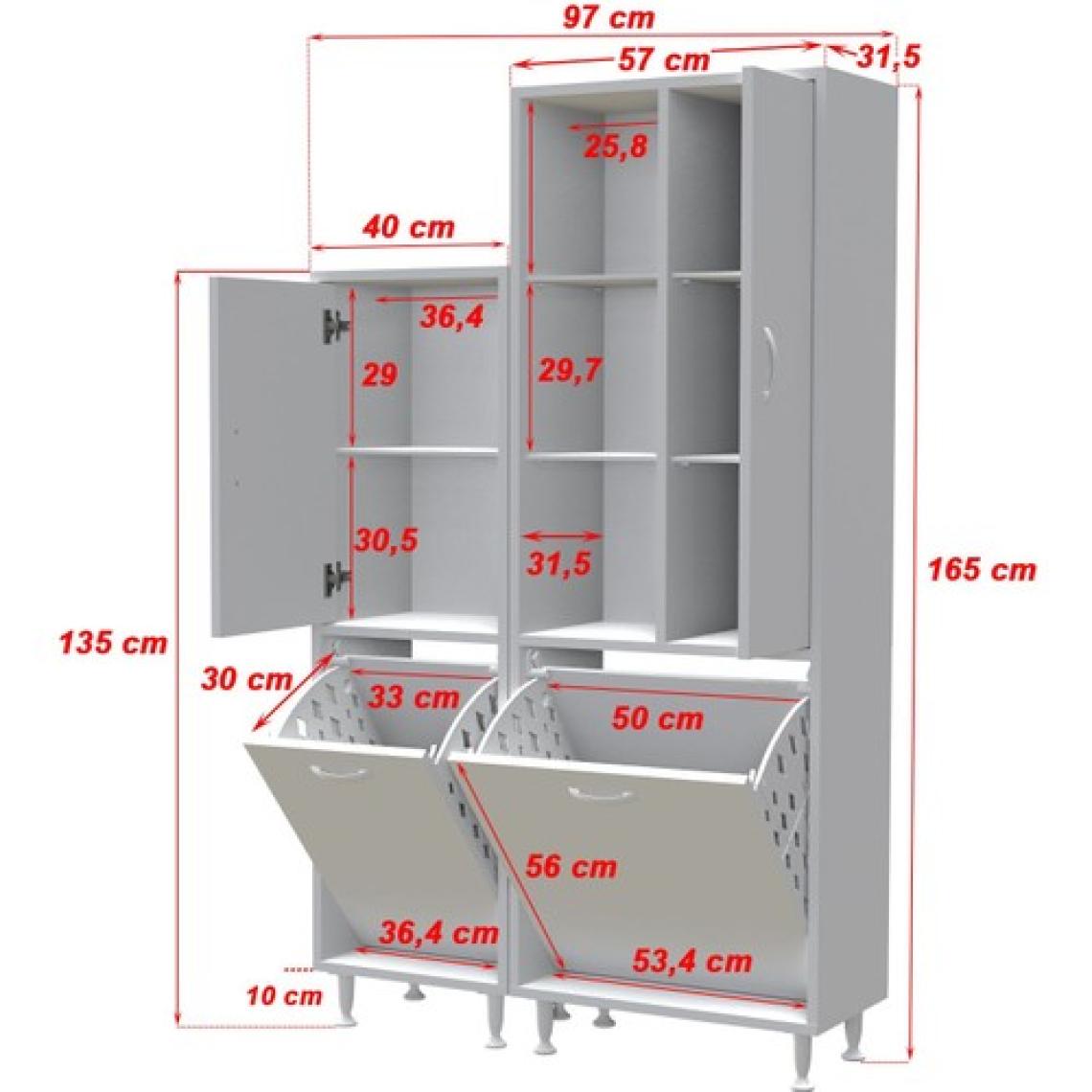 MODİLAYN Forbest İnci 95 x 165 cm Çamaşır Hazneli Çok Amaçlı Banyo & Mutfak Dolabı
