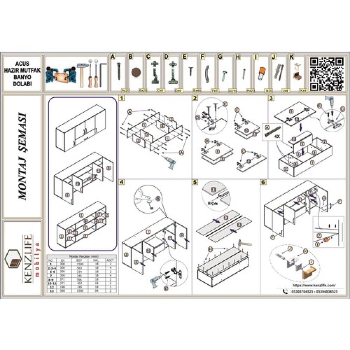 Kenzlife hazır mutfak acus22 byz 060*150*22 mutfak banyo dolabı kapaklı raflı