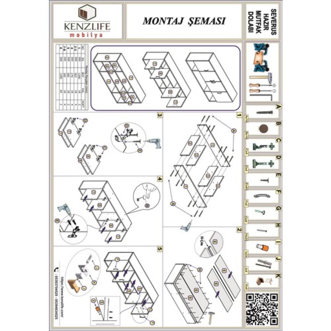Kenzlife hazır mutfak severus byz 060*120*22 mutfak banyo dolabı kapaklı raflı