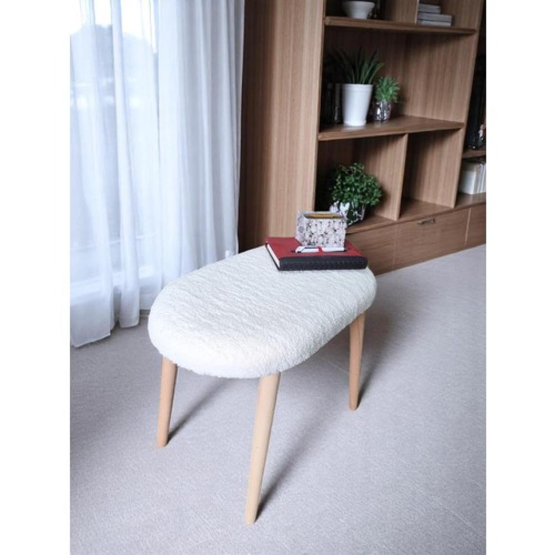 Minimalist Teddy Kumaş Tabure, Ahşap Ayaklı Tabure, Salon, Ofis, Makyaj Masası, Yemek Masası