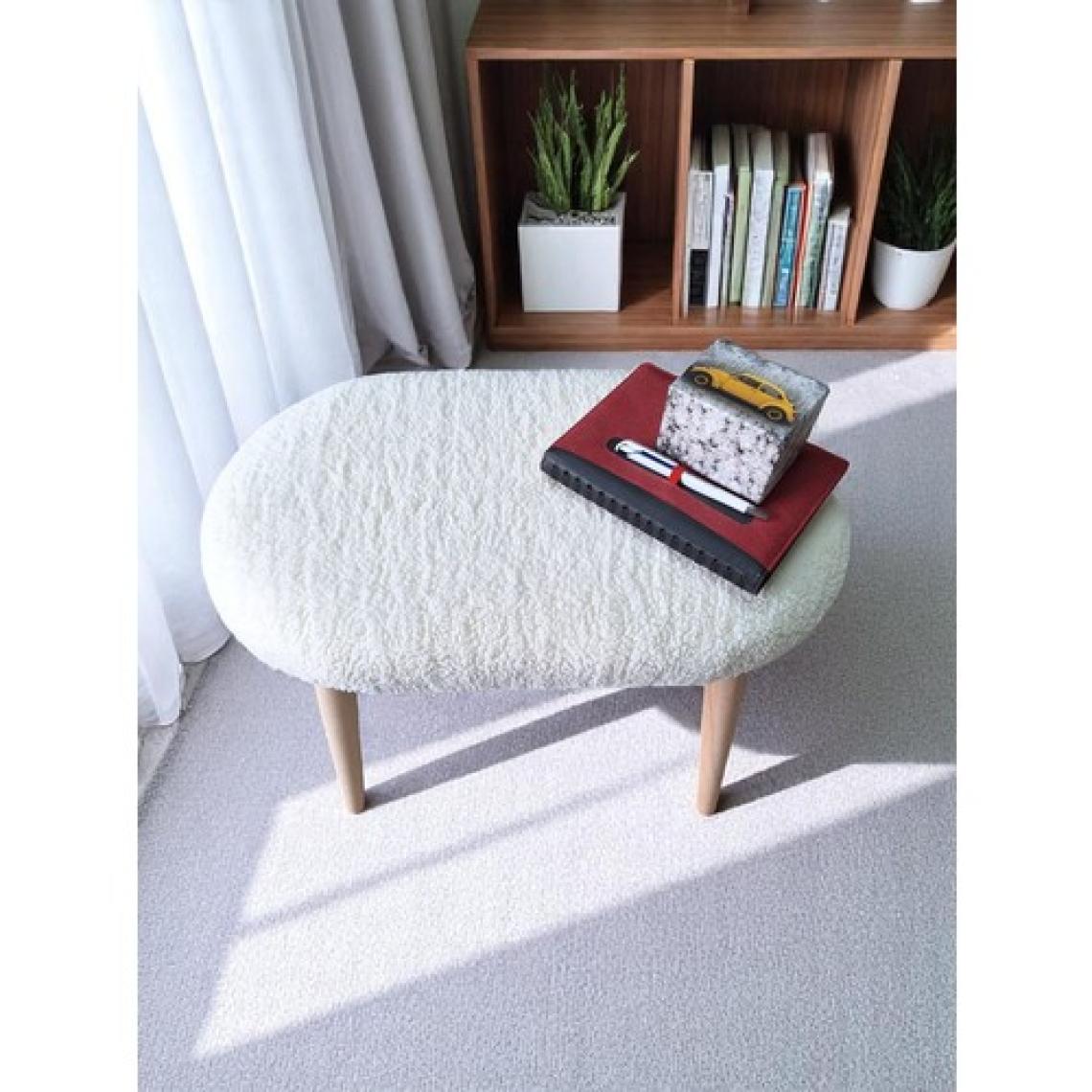 Minimalist Teddy Kumaş Tabure, Ahşap Ayaklı Tabure, Salon, Ofis, Makyaj Masası, Yemek Masası