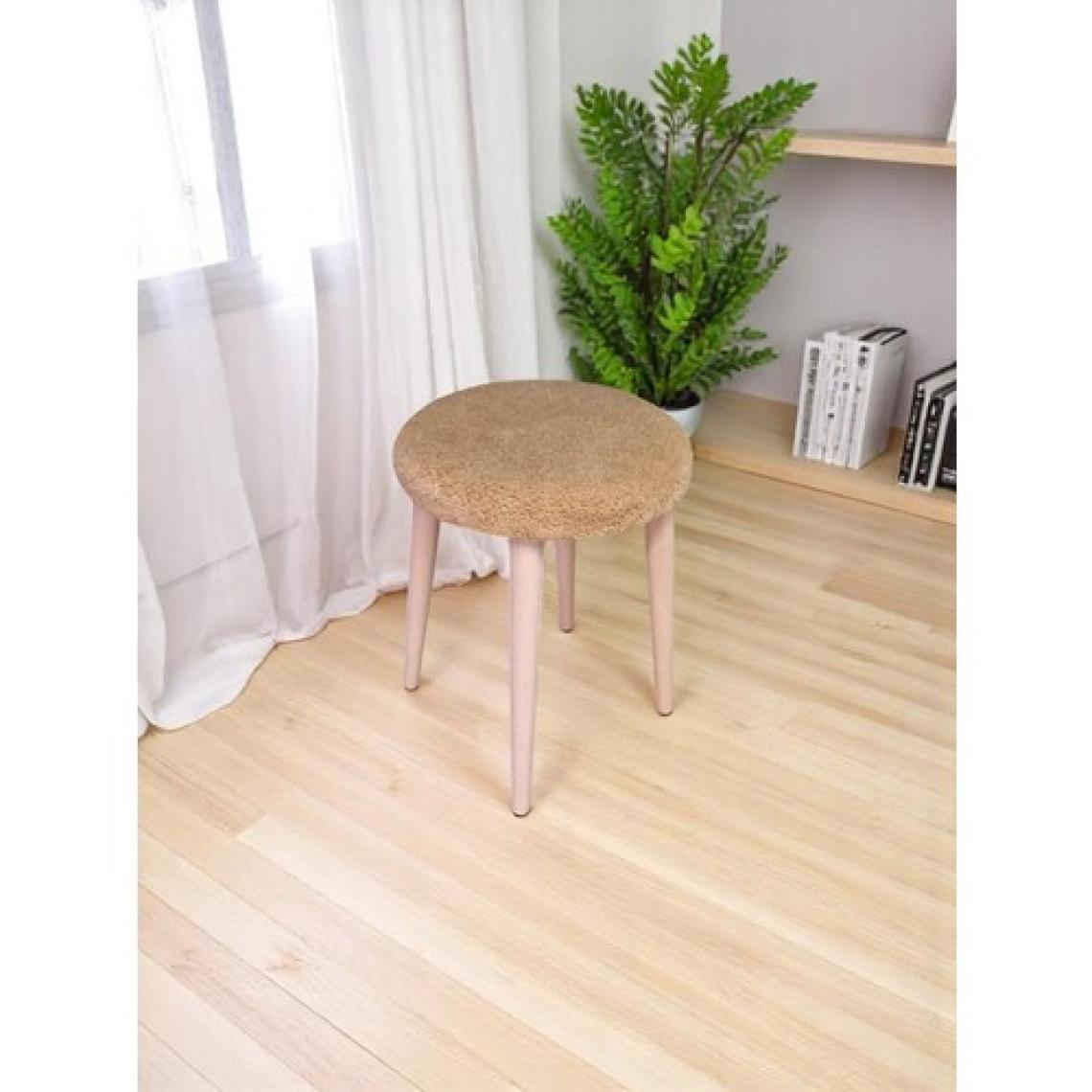Teddy Kumaşlı Yuvarlak Tabure, Masif Ayaklı Tabure, Salon, Balkon, Makyaj Masası, Yemek Masası