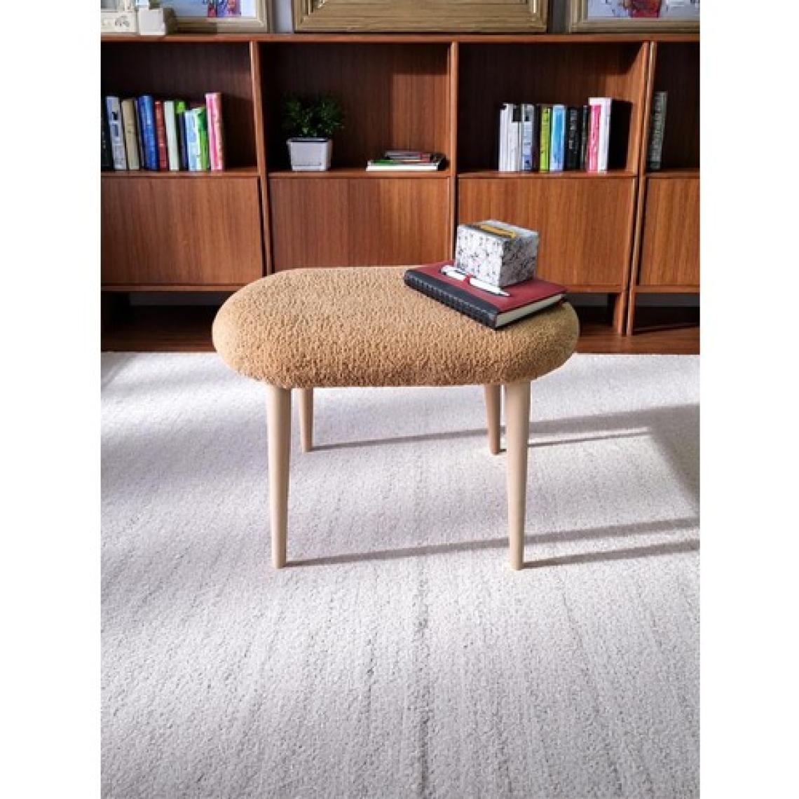 Minimalist Teddy Kumaş Tabure, Ahşap Ayaklı Tabure, Salon, Ofis, Makyaj Masası, Yemek Masası