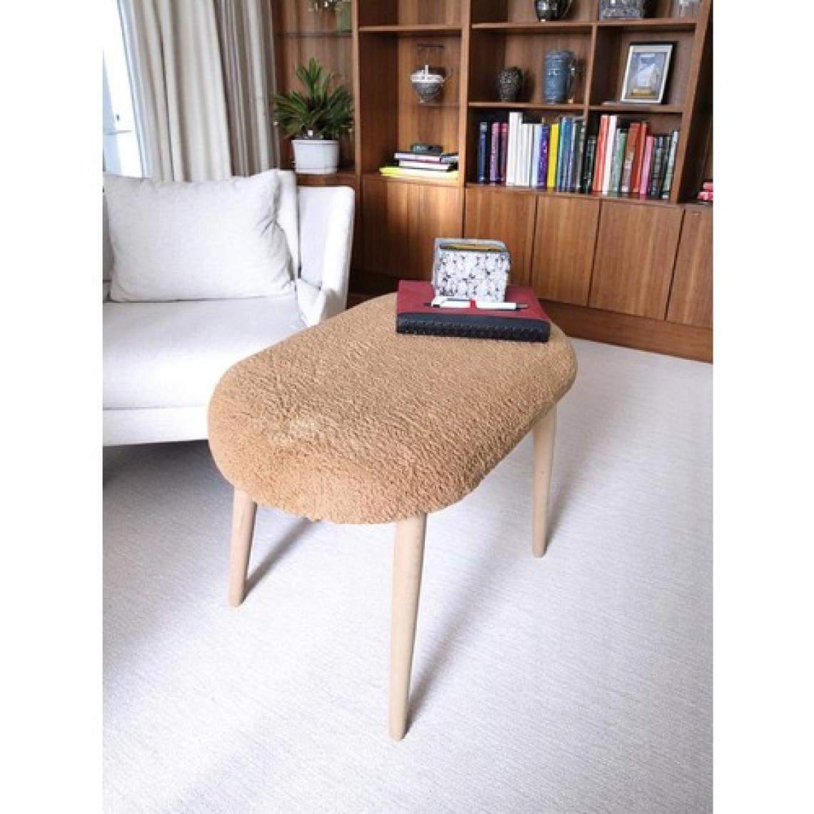 Minimalist Teddy Kumaş Tabure, Ahşap Ayaklı Tabure, Salon, Ofis, Makyaj Masası, Yemek Masası