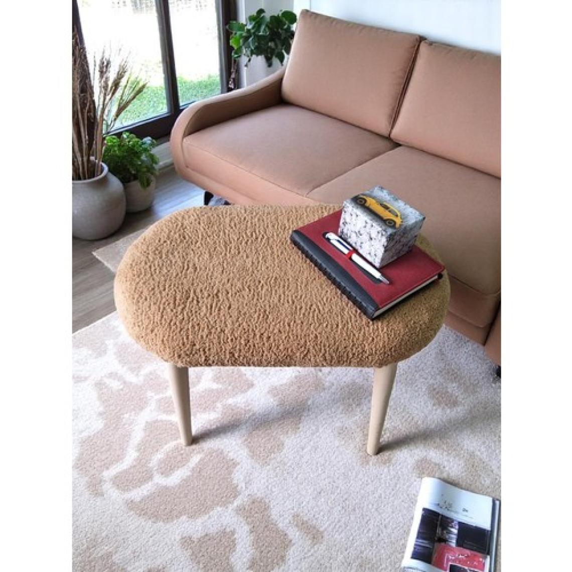 Minimalist Teddy Kumaş Tabure, Ahşap Ayaklı Tabure, Salon, Ofis, Makyaj Masası, Yemek Masası