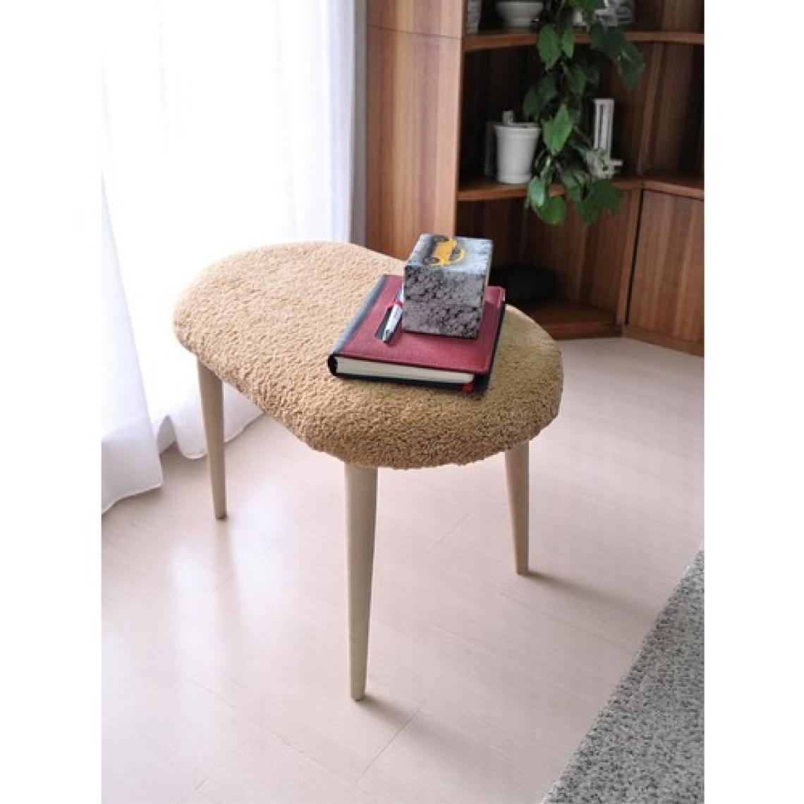 Minimalist Teddy Kumaş Tabure, Ahşap Ayaklı Tabure, Salon, Ofis, Makyaj Masası, Yemek Masası