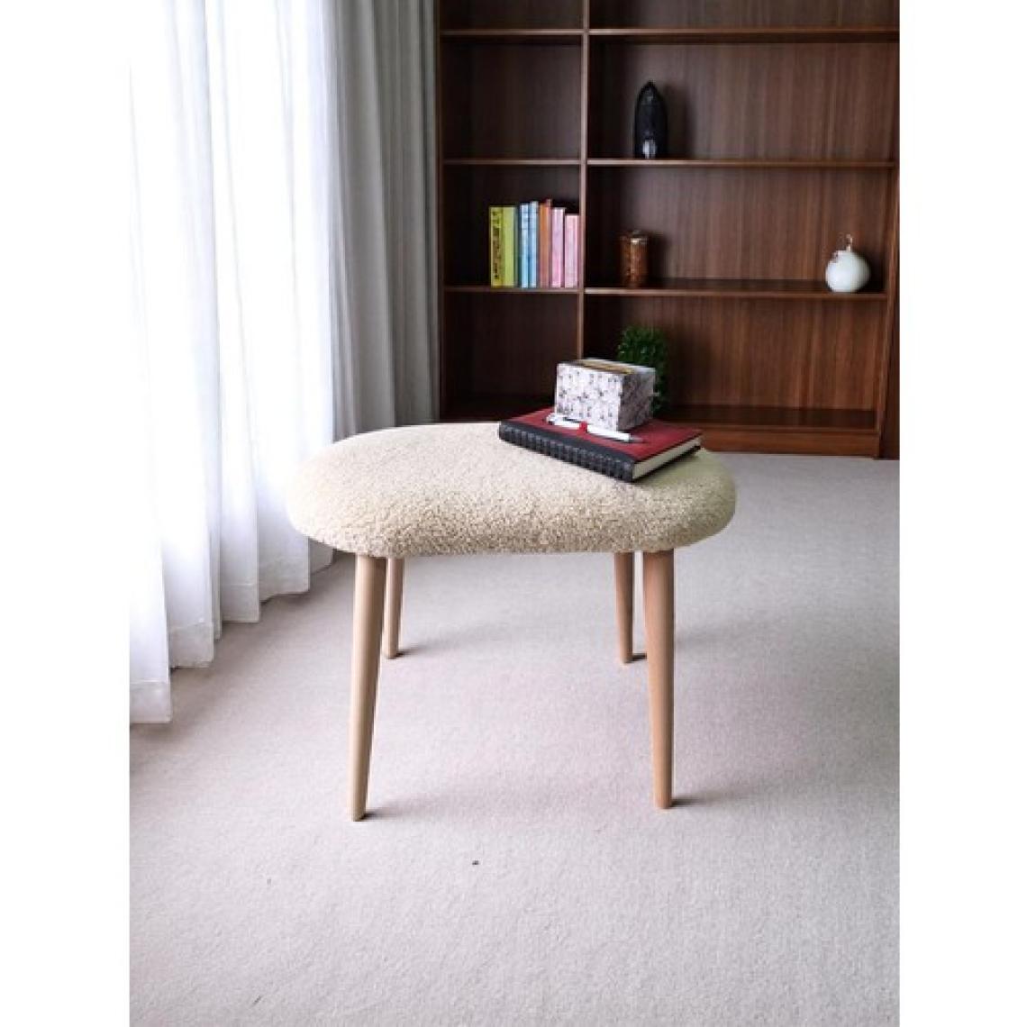 Minimalist Teddy Kumaş Tabure, Ahşap Ayaklı Tabure, Salon, Ofis, Makyaj Masası, Yemek Masası