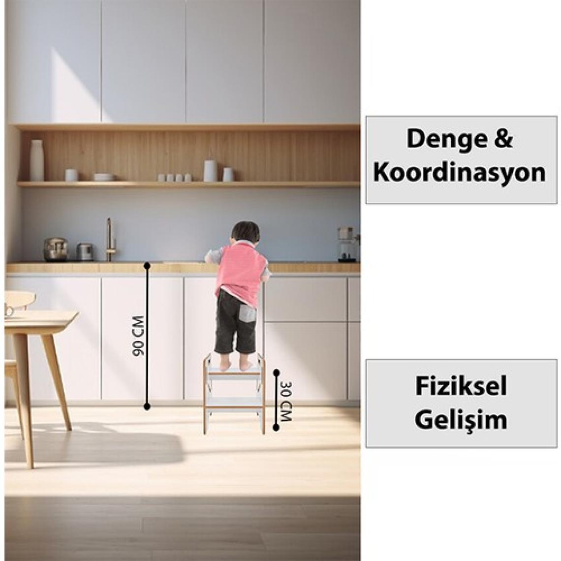 Minera Çocuk  Yetişkin Montessori Ahşap Basamak Yükseltici Tabure