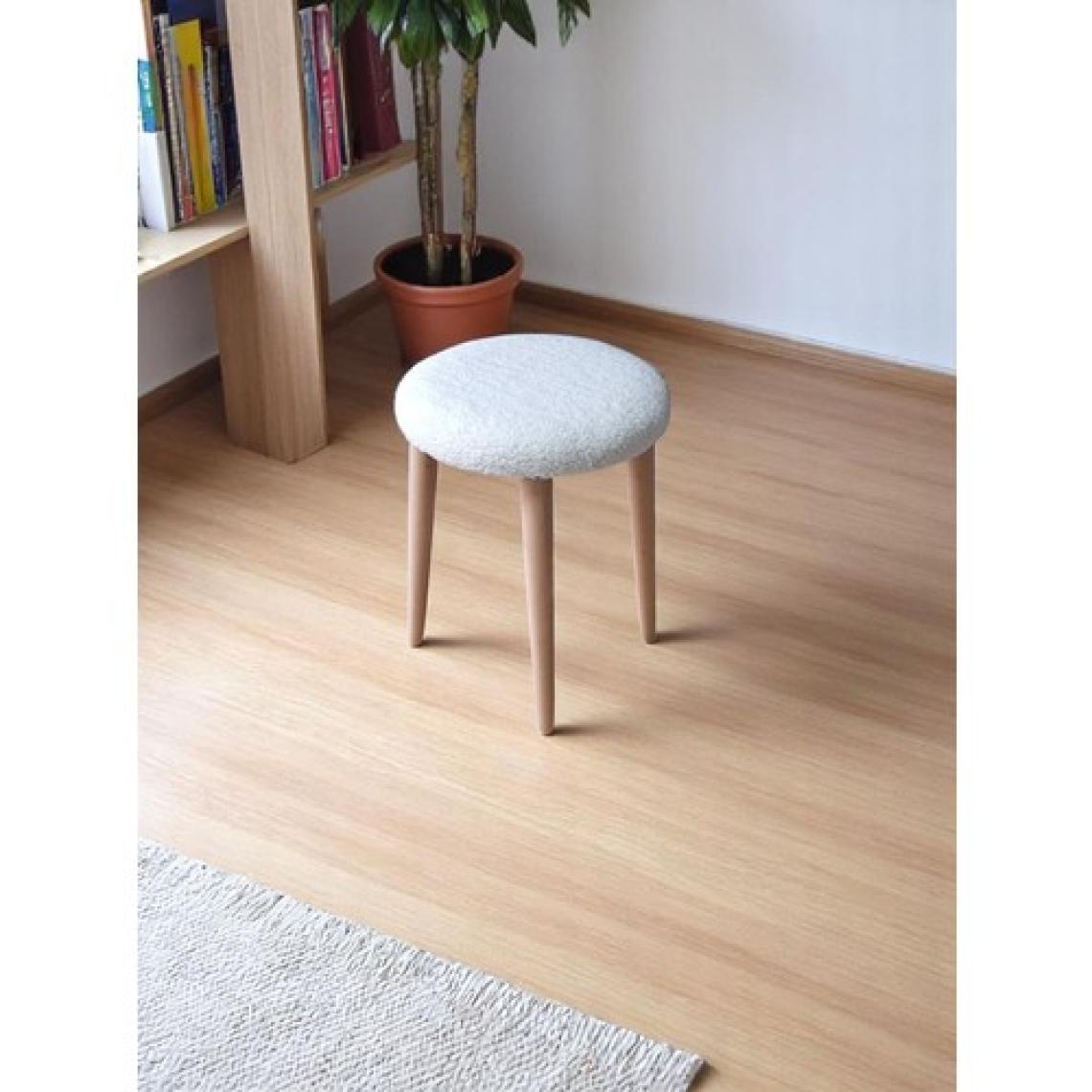 Teddy Kumaşlı Yuvarlak Tabure, Masif Ayaklı Tabure, Salon, Balkon, Makyaj Masası, Yemek Masası
