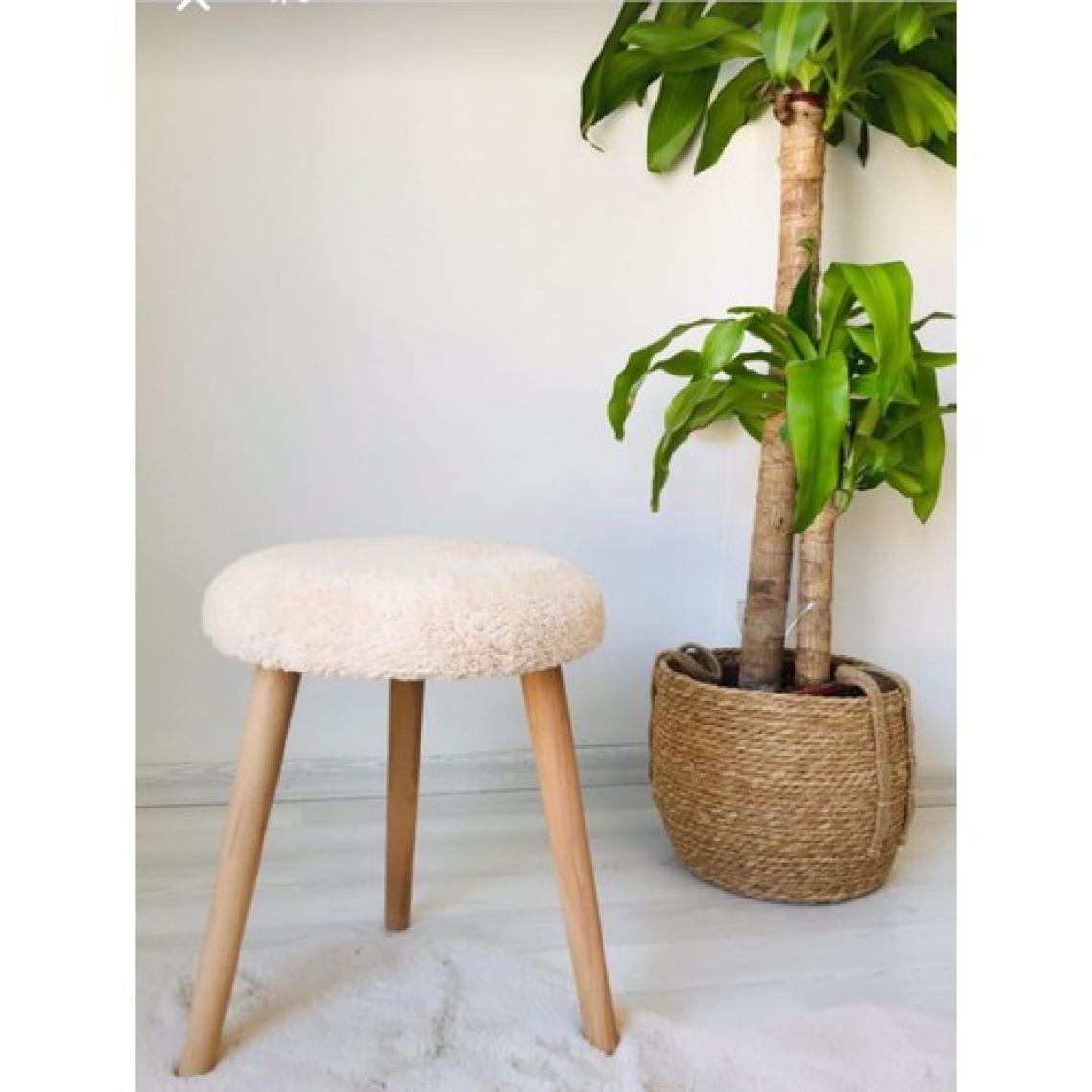 Beylerbeyi Gürgen Ahşap Retro Ayak Dekoratif krem Peluş Puf Tabure Bench Koltuk Sandalye