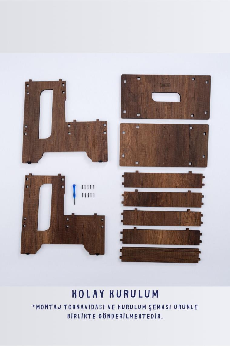 Vigo Wood Iki Basamaklı Tabure Kaymaz Alt Yüzeyli Yatak Taburesi Mutfak, Banyo Ahşap Merdiven
