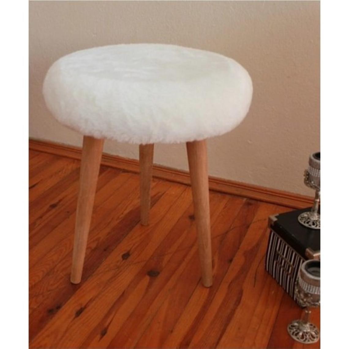 Beylerbeyi Gürgen Ahşap Retro Ayak Dekoratif Beyaz Peluş Puf Tabure Bench Koltuk Sandalye