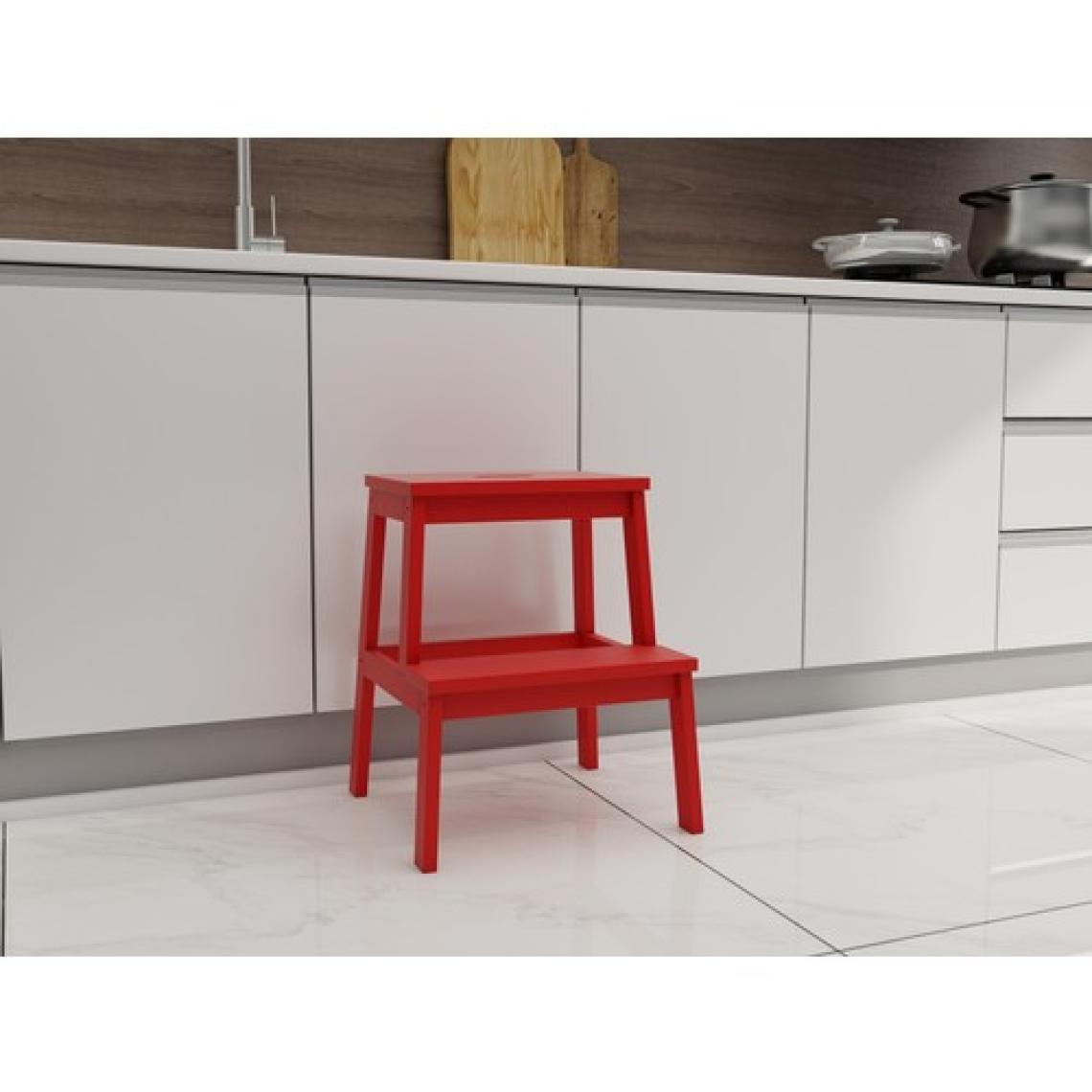 FASTWOOD Basamaklı Ahşap Tabure Kırmızı Renk
