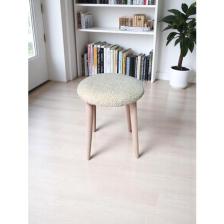 Teddy Kumaşlı Yuvarlak Tabure, Masif Ayaklı Tabure, Salon, Balkon, Makyaj Masası, Yemek Masası