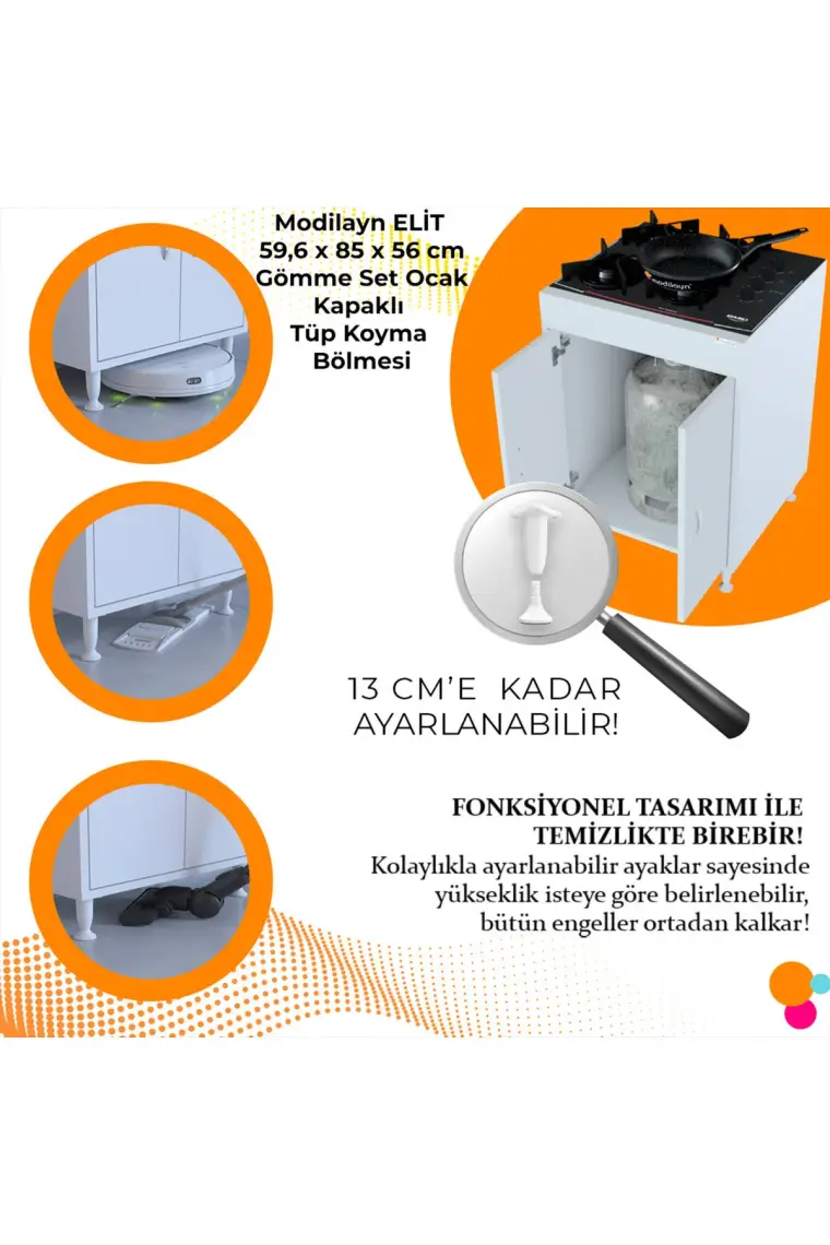 Modilayn AYMEN 59,6 x 85 x 56 cm Set üstü Ocak Ve Çok Amaçlı Mutfak Dolabı