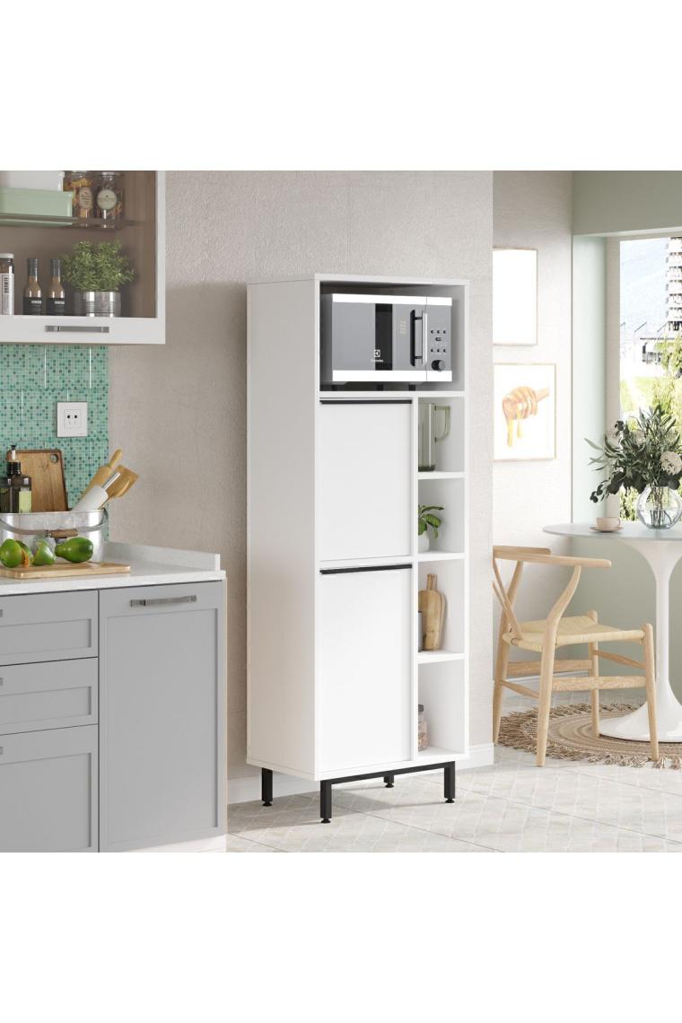 Yurudesign Ocean Mutfak Kiler Dolabı Mikrodalga 2 Kapaklı Raflı Metal Ayaklı Beyaz ON10A-W