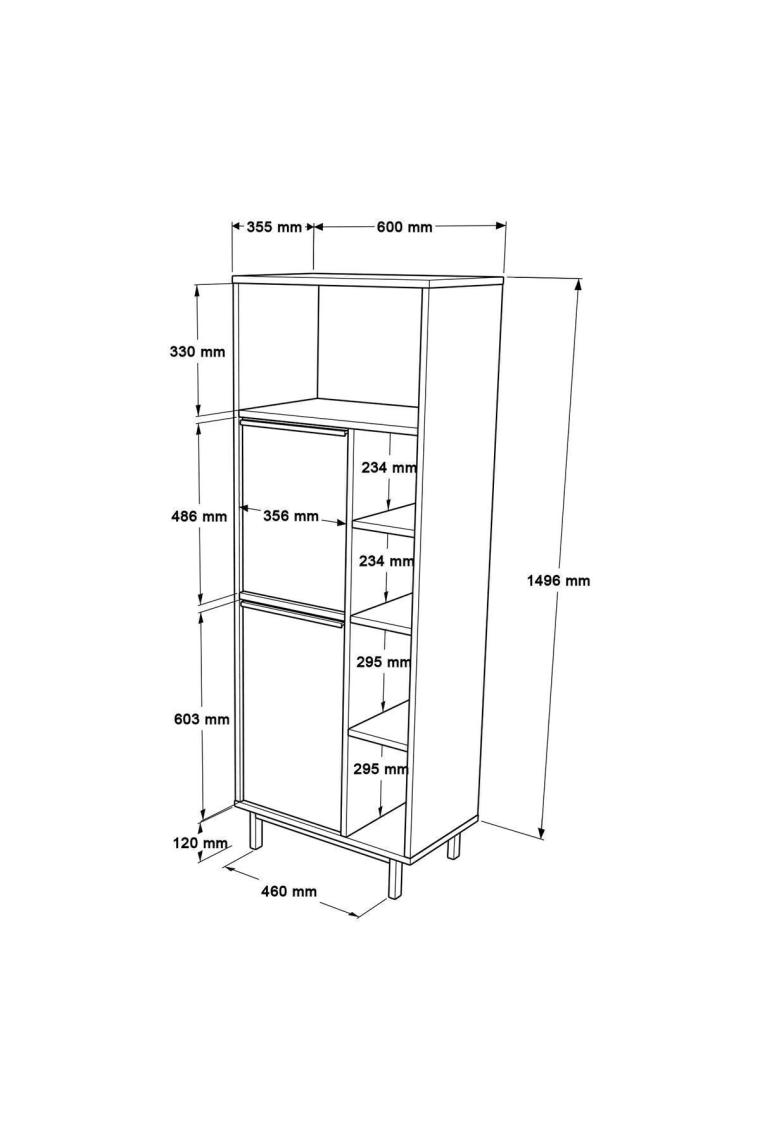 Yurudesign Ocean Mutfak Kiler Dolabı Mikrodalga 2 Kapaklı Raflı Metal Ayaklı Beyaz ON10A-W