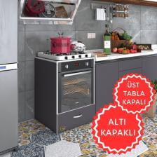 Kenzlife ankastre modülü kabini flor gri kapaklı fırın ocak dolabı sabit tabla