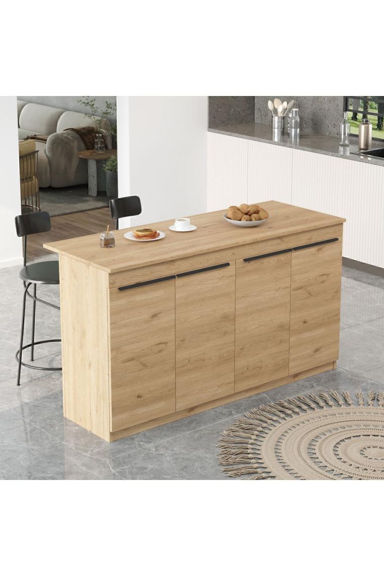 Yurudesign Orren Ada Mutfak Yemek Masası 4 Kapaklı 160CM Sepet Or1-S