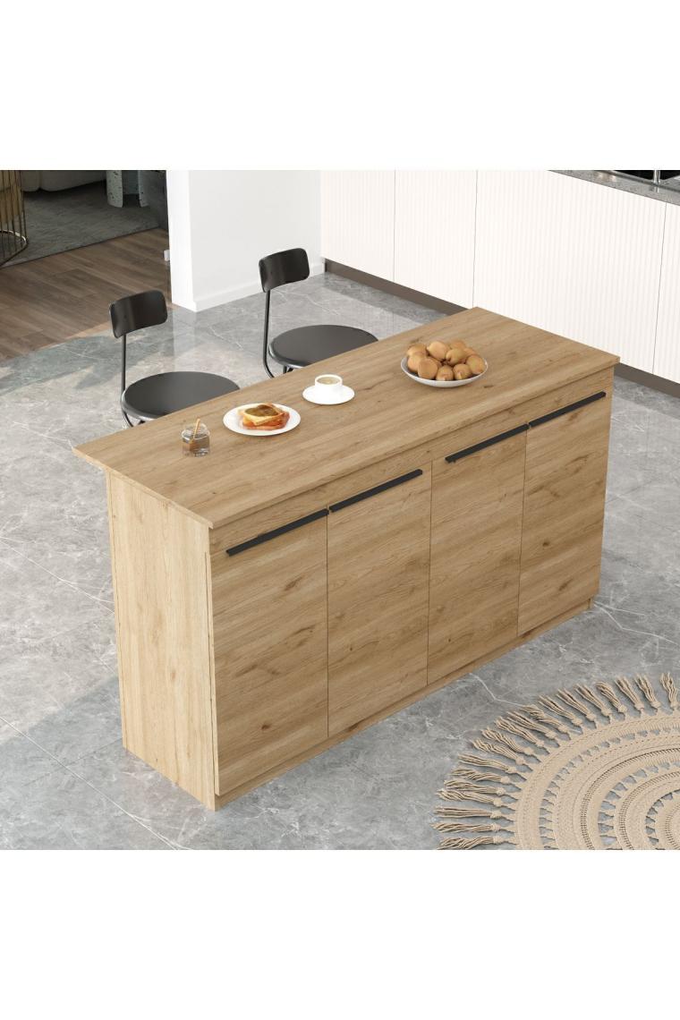 Yurudesign Orren Ada Mutfak Yemek Masası 4 Kapaklı 160CM Sepet Or1-S