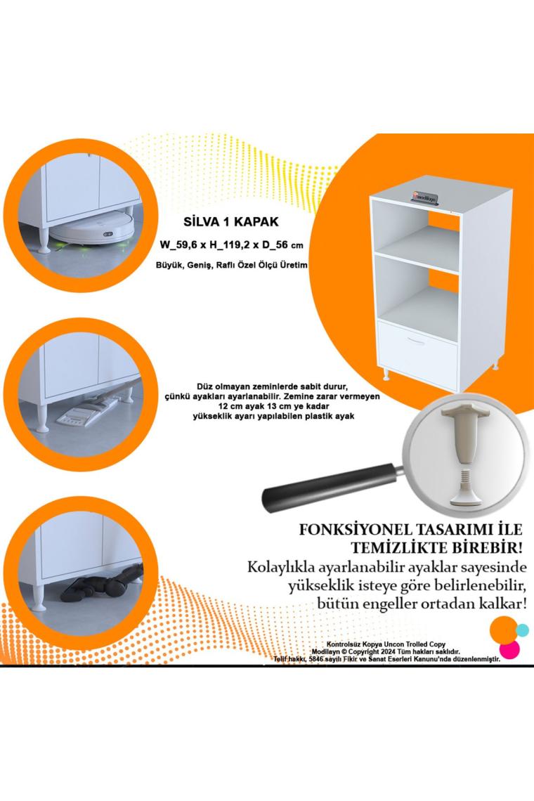 Modilayn SİLVA 59,6 x 119,2 x 56 cm Tek Kapaklı Ankastre Fırın ve Mutfak Dolabı