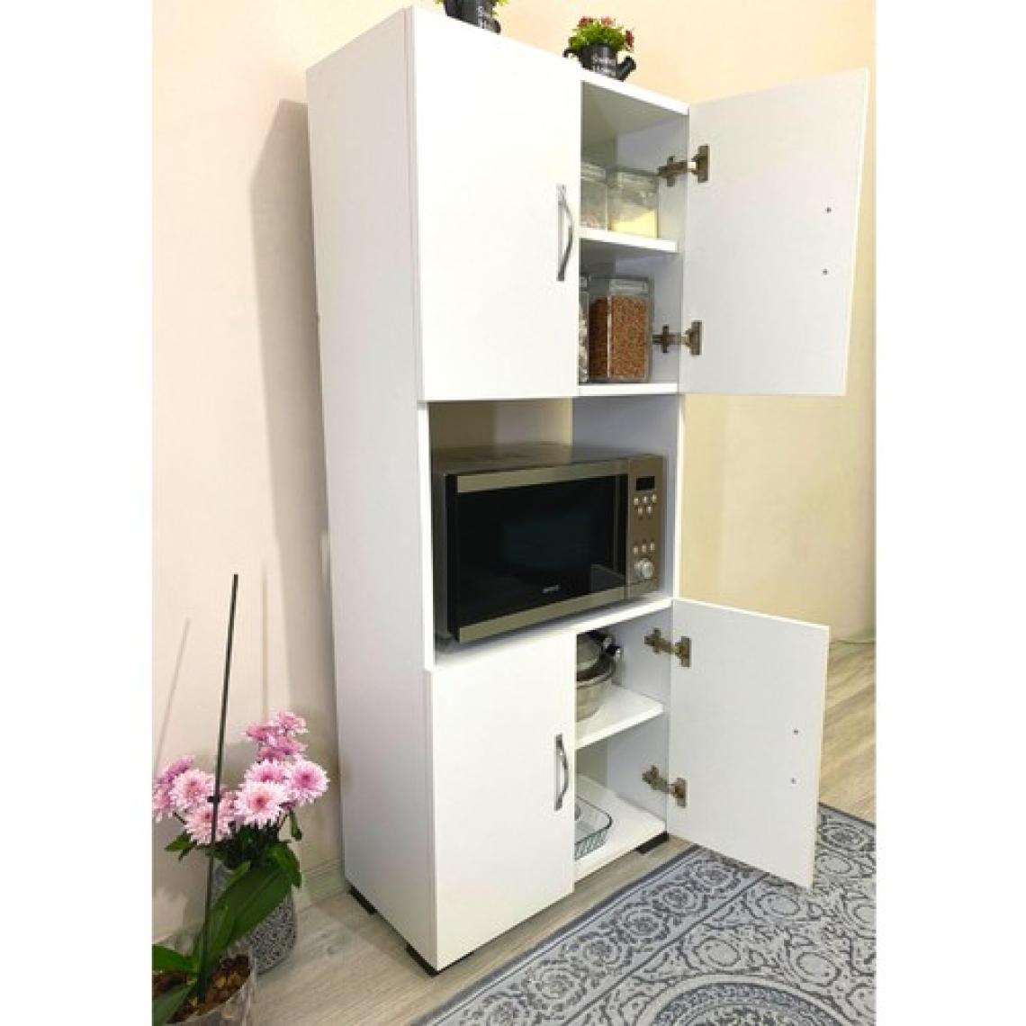 Irmak Mobilya 4 Kapaklı Orta Bölmeli Çok Amaçlı Beyaz Mikrodalga Fırın Dolabı, Mini Fırın Mutfak Dolabı