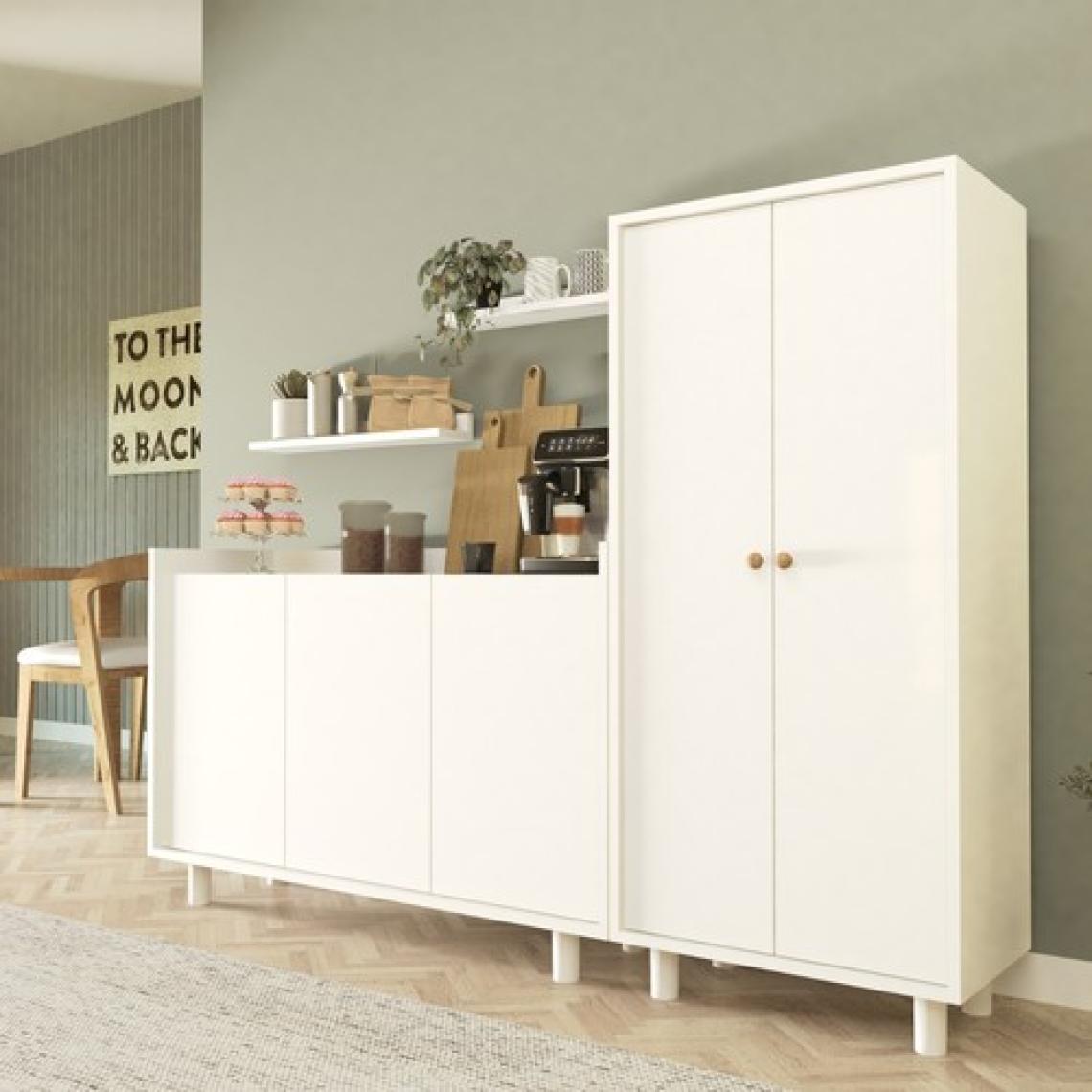 Cool Home Bono Raflı Kahve Köşesi ve Çok Amaçlı Dolap Seti , Erzak Kiler Dolabı Beyaz