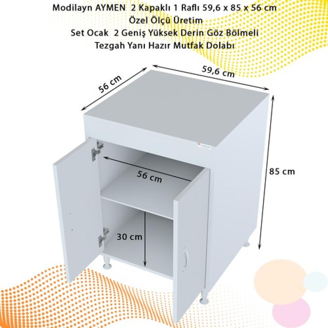 Modilayn AYMEN 59,6 x 85 x 56 cm Set üstü Ocak Ve Tek Raflı Çok Amaçlı Mutfak Dolabı