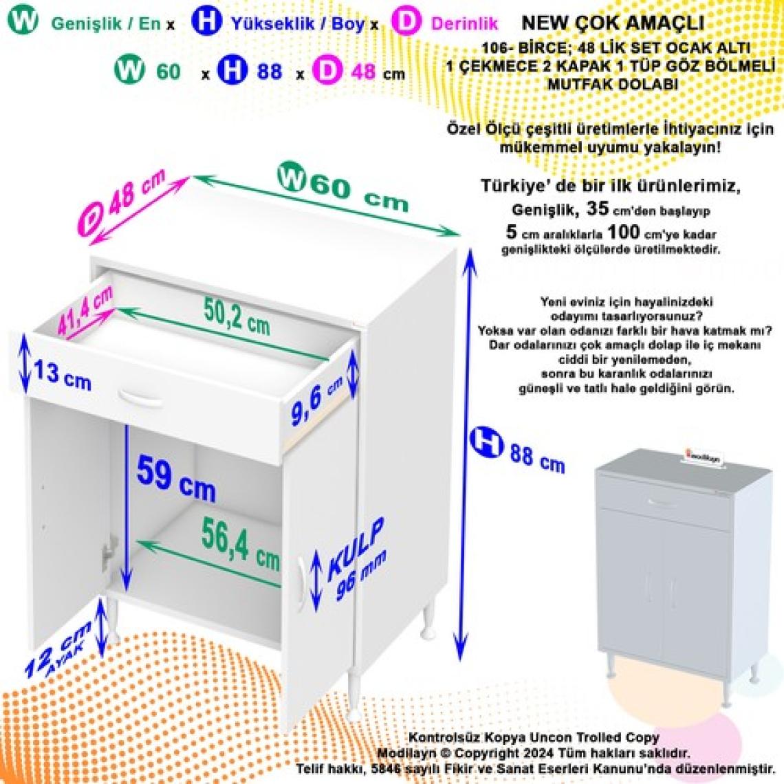 Modilayn Banyo Dolabı Set Altı Dolap Çok Amaçlı Mutfak Dolabı