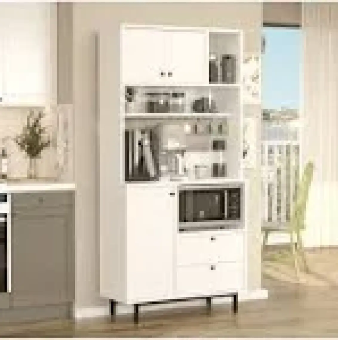 Yurudesign Royce Serisi Kahve Köşesi Çok Amaçlı Dolap Mutfak Dolabı Beyaz Re4-W