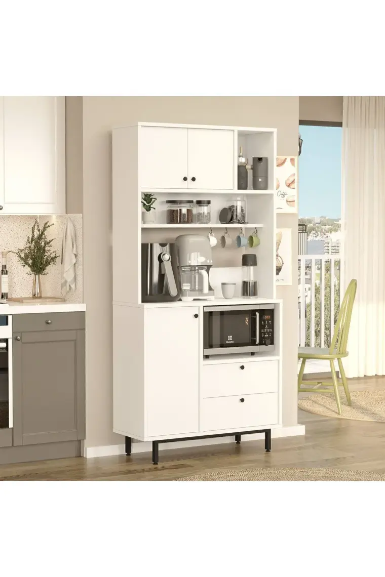Yurudesign Royce Serisi Kahve Köşesi Çok Amaçlı Dolap Mutfak Dolabı Beyaz Re4-W