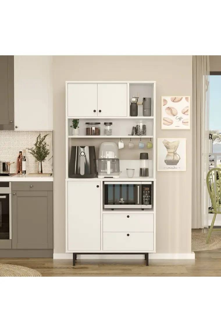 Yurudesign Royce Serisi Kahve Köşesi Çok Amaçlı Dolap Mutfak Dolabı Beyaz Re4-W