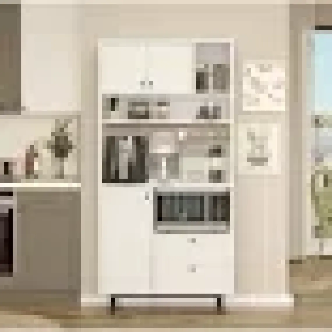 Yurudesign Royce Serisi Kahve Köşesi Çok Amaçlı Dolap Mutfak Dolabı Beyaz Re4-W