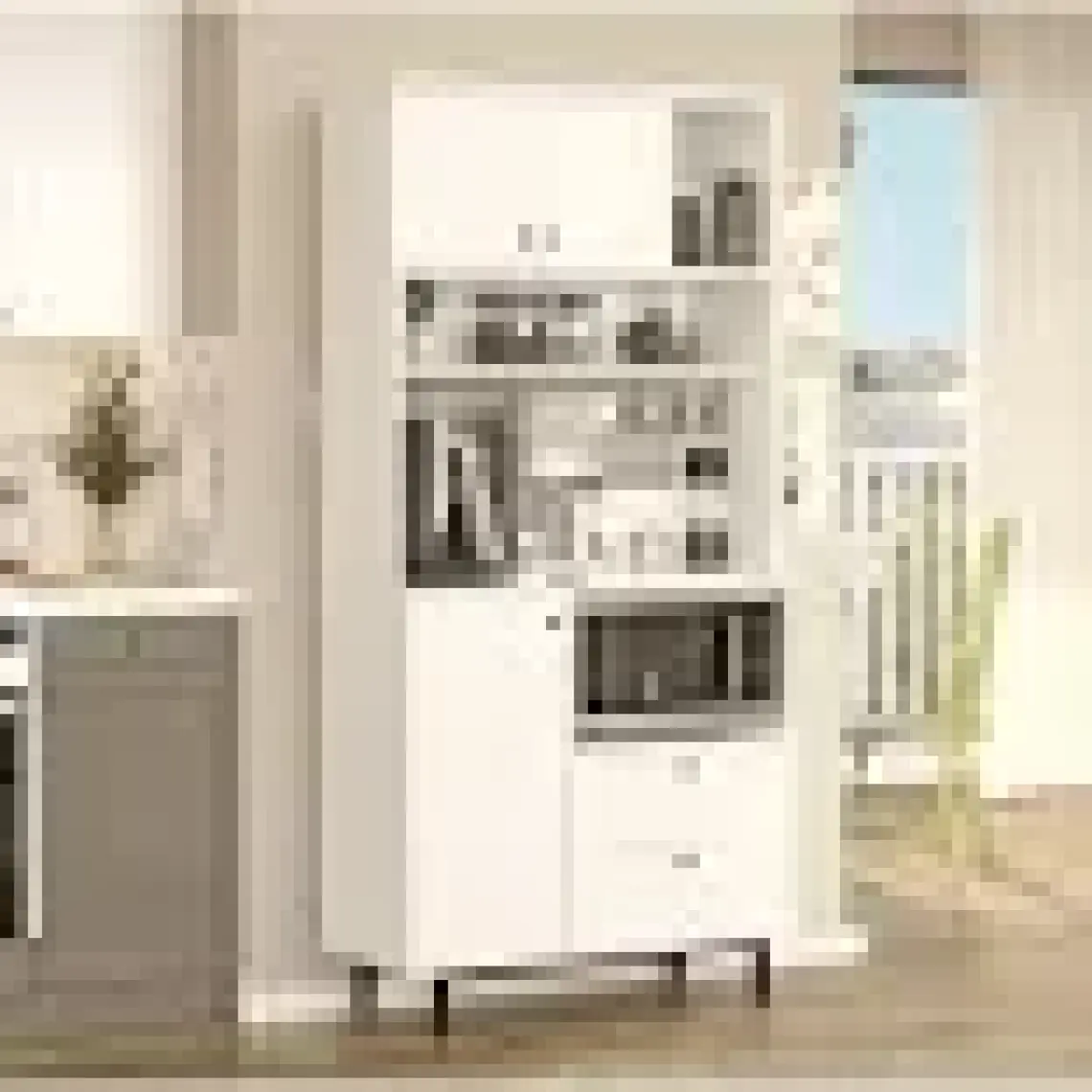 Yurudesign Royce Serisi Kahve Köşesi Çok Amaçlı Dolap Mutfak Dolabı Beyaz Re4-W