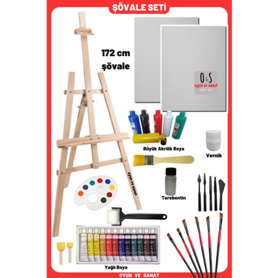 O&S Lüks Resim Başlangıç Seti 3-Şövale (Şövalye), Tuval (Tual Seti), Ressam Akrilik Yağlı Boya Seti