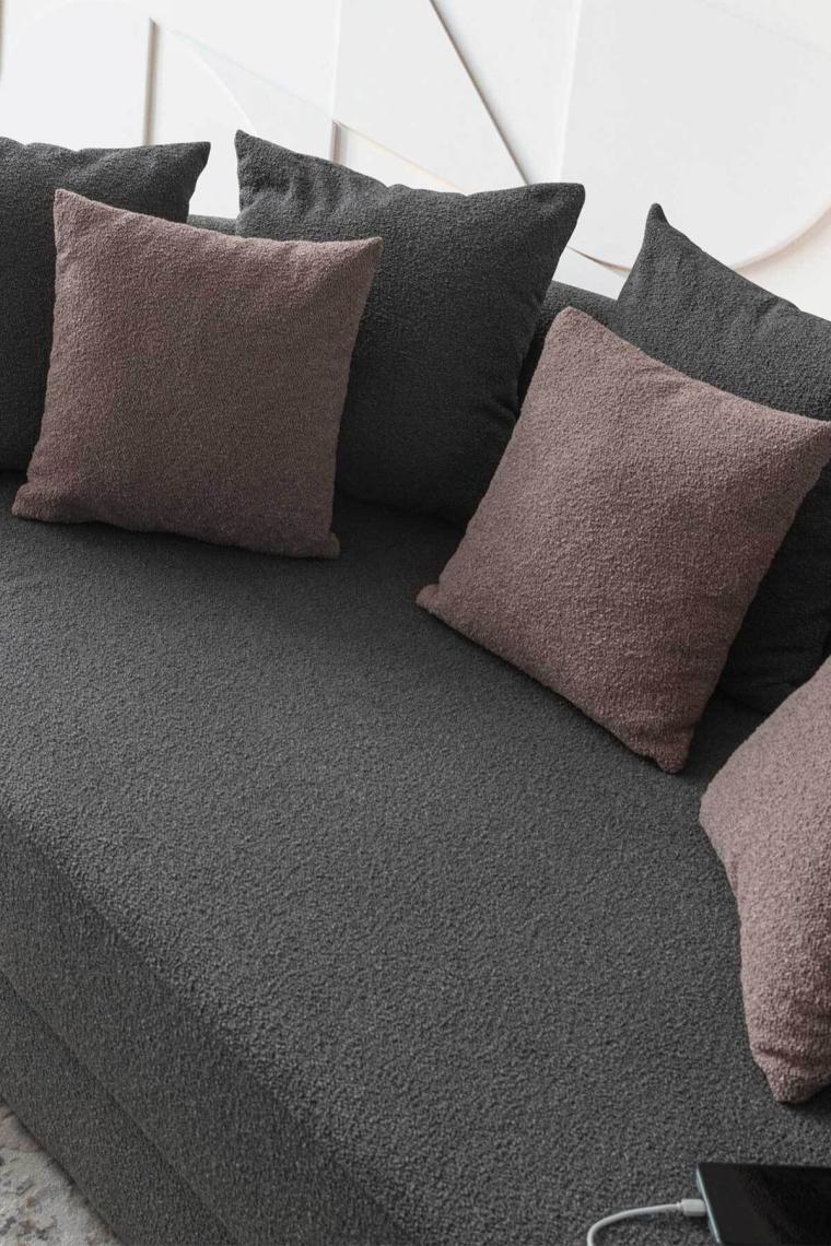 Eymense Letto Vip Akıllı Yuvarlak Yataklı USB Soketli Antrasit Karyola Kanepe