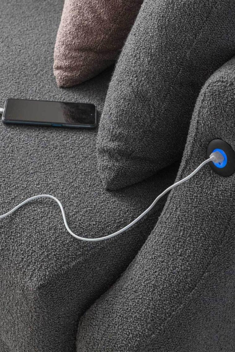 Eymense Letto Vip Akıllı Yuvarlak Yataklı USB Soketli Antrasit Karyola Kanepe