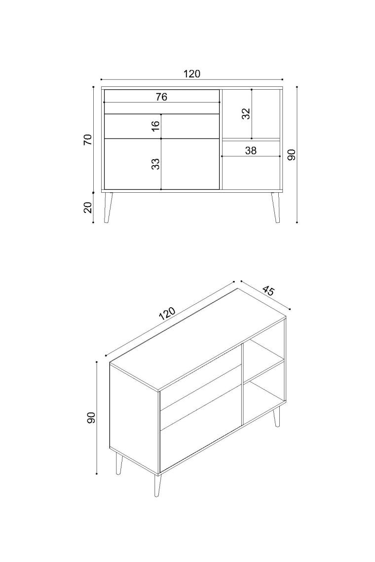 İtaly 120cm Şifonyer /Çekmeceli Raflı Şifonyer / Çok Amaçlı Dolap/ Konsol