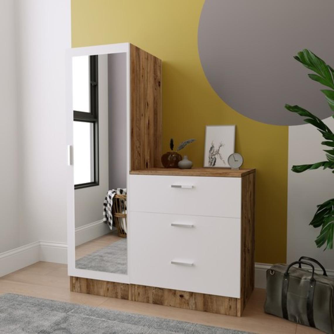 Robin Home Alice Aynalı 3 Çekmeceli Şifonyer Aynalı Gardırop Dolap Çam-Beyaz