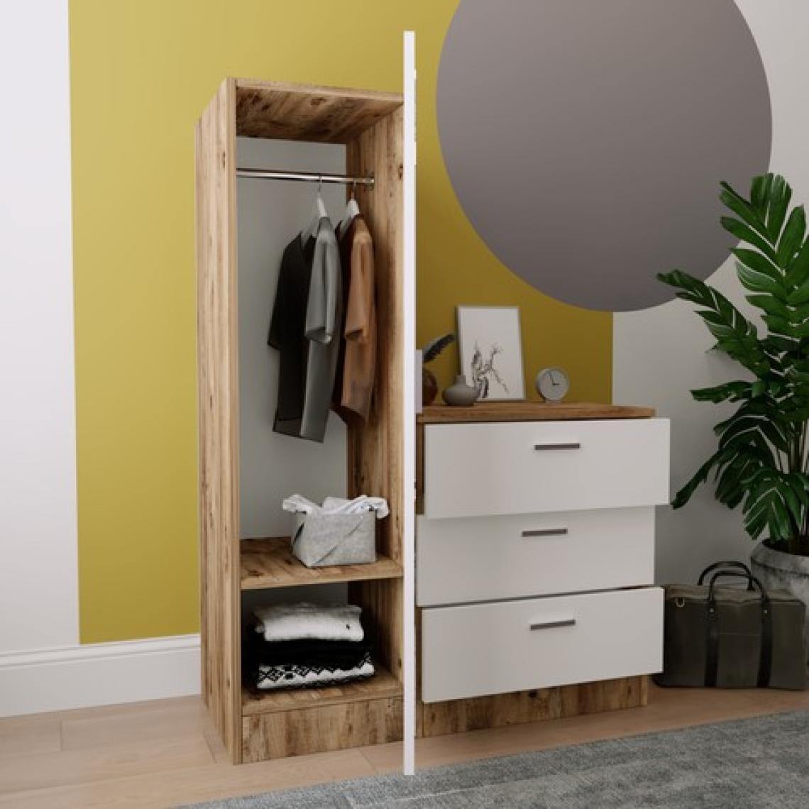 Robin Home Alice Aynalı 3 Çekmeceli Şifonyer Aynalı Gardırop Dolap Çam-Beyaz