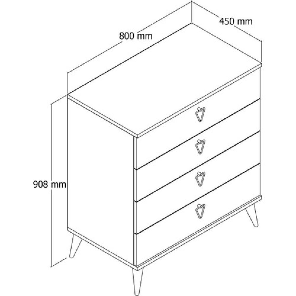 Mezza Versace 4 Çekmeceli Meşe Şifonyer – 18 mm Dayanıklı Yonga Levha, Minimalist ve Şık Tasarım, 80x45x81 cm