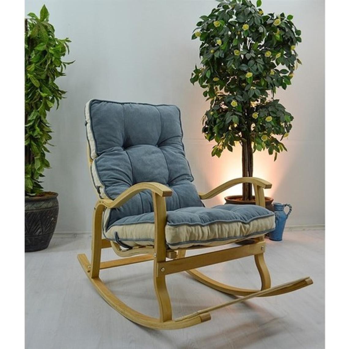 Mobil Deco Lüx Ahşap Çift Minderli Çift Cepli Gri Krem Sallanan Sandalye Krem/gri