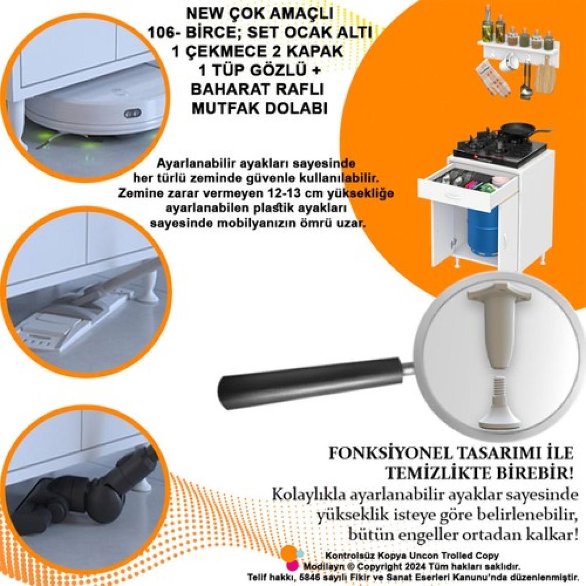 Modilayn Set Altı Dolap Mutfak Dolabı Çekmeceli Dolap 2 Kapaklı Cok Amaclı Dolap