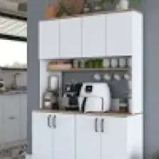 Rani JE176 Çok Amaçlı Dolap 8 Kapaklı Kiler Mutfak Dolabı Sepet Ceviz - Beyaz