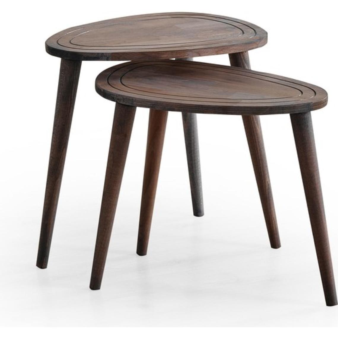 Faw Decor Sweet Doğal Ahşap Zigon Sehpa 2'li Set, Modern Masif Yan Sehpa
