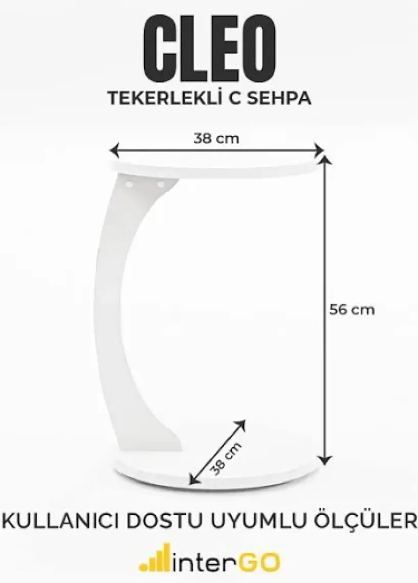 İntergo Tekerlekli C Sehpa Koltuk Sehpası Yan Sehpa Zigon Sehpa Servis Sehpası