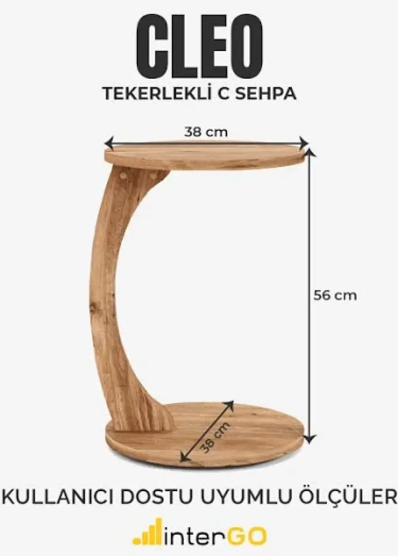 İntergo Tekerlekli C Sehpa Koltuk Sehpası Yan Sehpa Zigon Sehpa Servis Sehpası