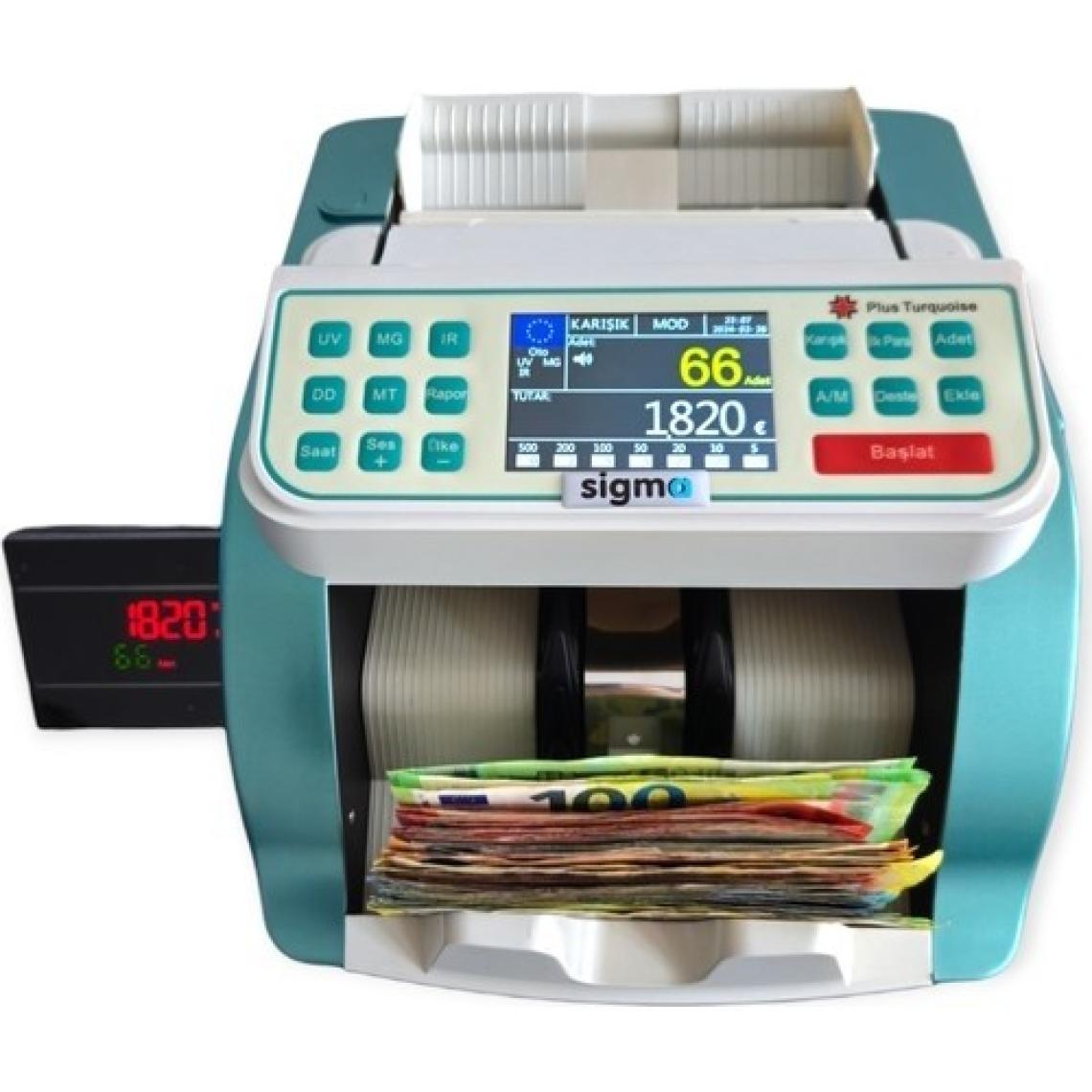 Sigma Sc 8100 Plus Turqouise Sahte Kontrollü TL,€uro Karışık Usd Adet Sayım Para Sayma Makinesi