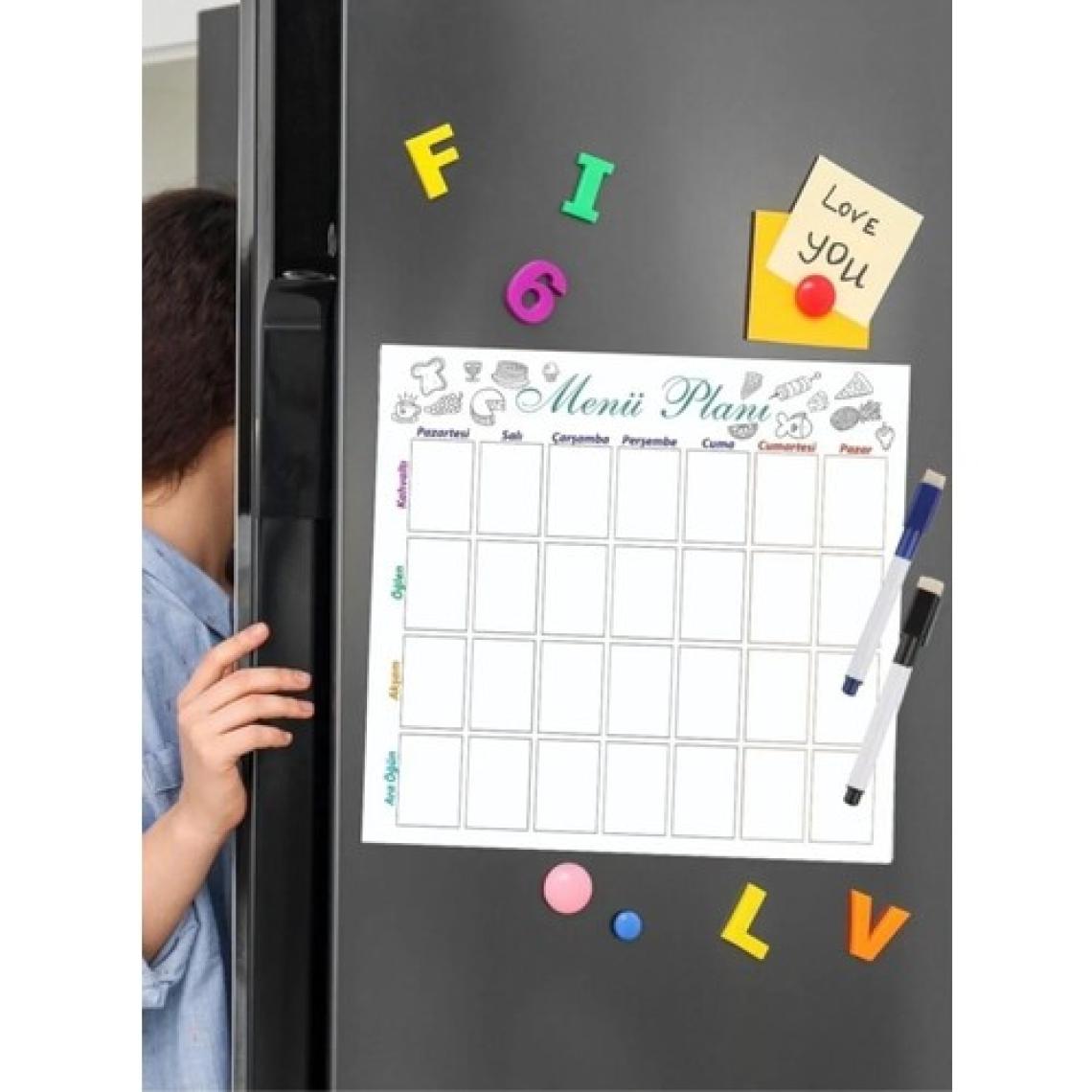 Dünya Magnet 2 Adet Haftalık Menü Planlayıcı Magnet Mıknatıslı Yazı Tahtası Pano ve 6 Adet Kalem